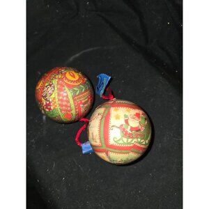 Vintage Christmas Decoupage Ornaments Set Of 2